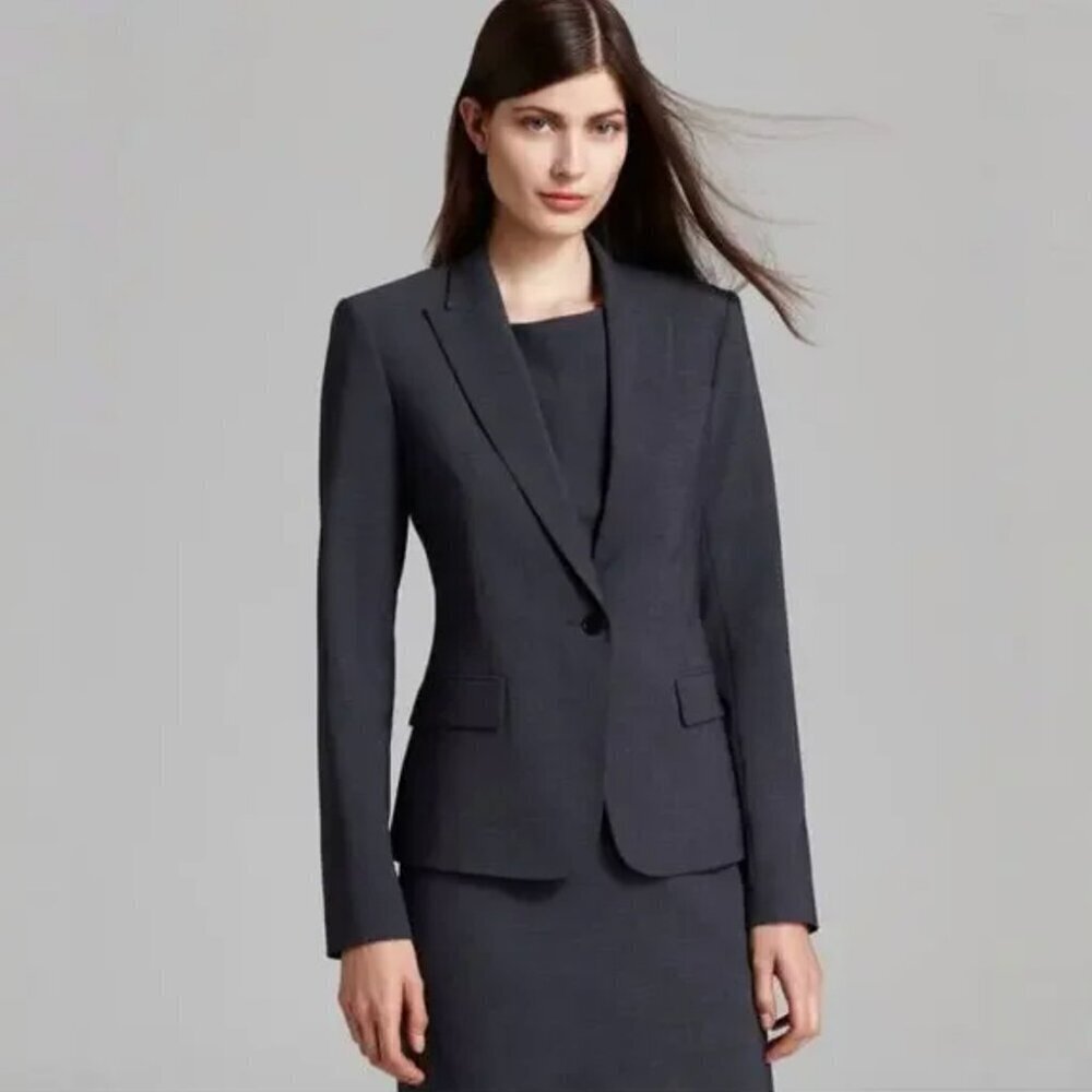 Theory Women’s Gabe B 2 Urban Virgin Wool Stretch Blazer in Charcoal Gray, 6 - Picture 1 of 11